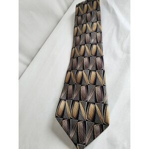 Albert Nipon Mens Silk Tie Geometric Abstract Gold Bronze Grey DuPont Teflon